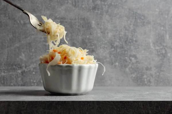 Bowl Sauerkraut Carrot Grey Stone Table — Fotografia de Stock