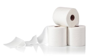Rolls of paper towels are isolated on a white background.