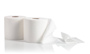 Rolls of paper towels are isolated on a white background.