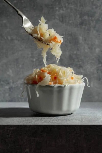 Bowl Sauerkraut Carrot Grey Stone Table — Stock Photo, Image