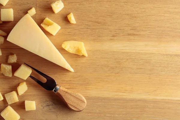 Parmesan Cheese Fork Wooden Background Top View — 图库照片