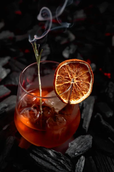 Old Fashioned Cocktail Ice Dried Orange Slice Rosemary Whiskey Rosemary — Stock Photo, Image