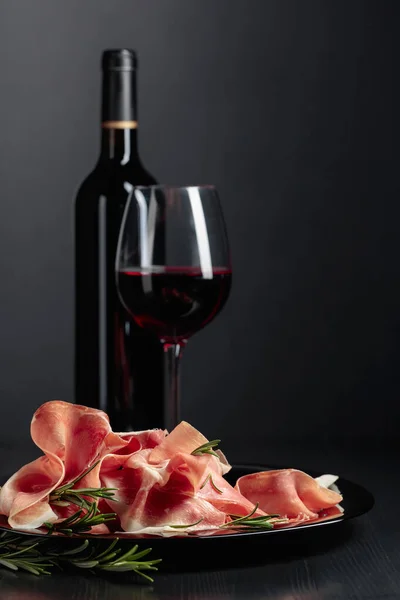 Prosciutto Italien Jamon Espagnol Romarin Vin Rouge — Photo