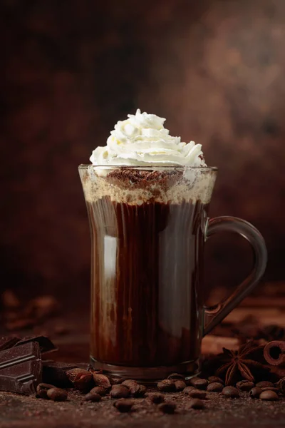 Coffee Whipped Cream Hot Holiday Drink Ingredients — Stock Photo, Image