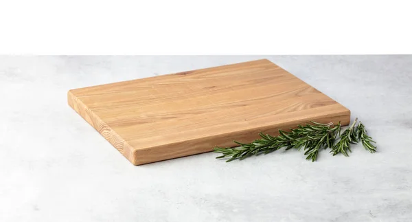 Cutting Board Rosemary Grey Stone Table Isolated White Background Culinary — Foto de Stock