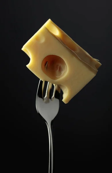 Piece Maasdam Cheese Black Background — Stock Photo, Image