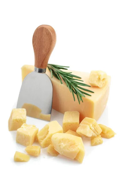Parmesan Cheese Rosemary Isolated White Background — Stock fotografie