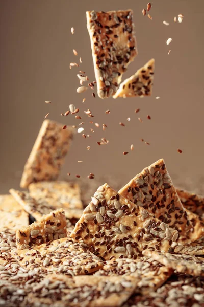 Crispy Crackers Sunflower Flax Seeds — Stock Photo, Image