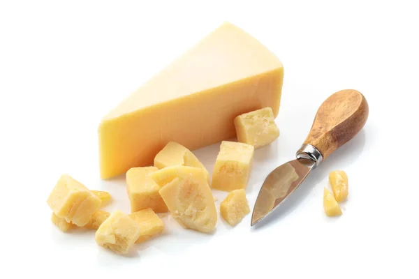 Brânză Parmezan Izolată Fundal Alb — Fotografie, imagine de stoc