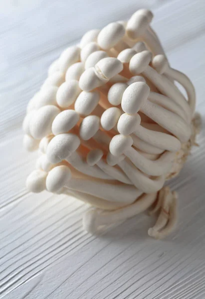 Bunch Shimeji Mushrooms White Wooden Table Japanese Cuisine — Stock Photo, Image