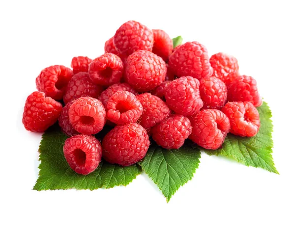 Fresh Raspberries Leaves Isolated White Background — Stock Photo, Image