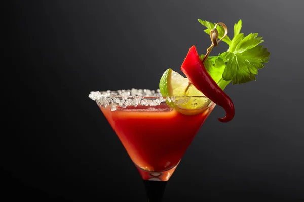 Bloody Mary Cocktail Celery Lime Red Pepper Glass Decorated Sea — Stock Photo, Image