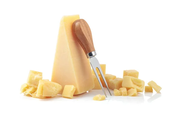 在白色背景上分离的Parmesan奶酪 — 图库照片
