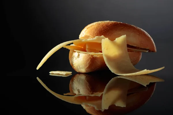 Sandwich Parmesan Cheese Black Reflective Background — 스톡 사진
