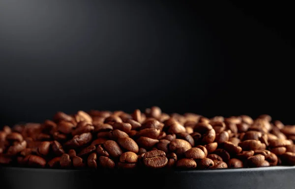 Coffee Beans Black Background Selective Focus Copy Space — Photo