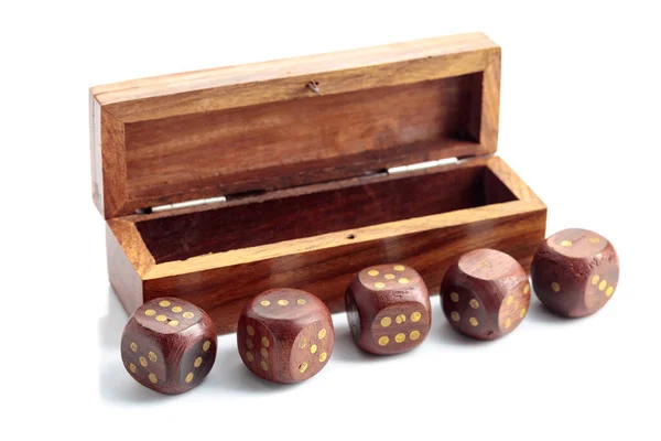Old Wooden Dice Box Isolated White Background — Stock Photo, Image