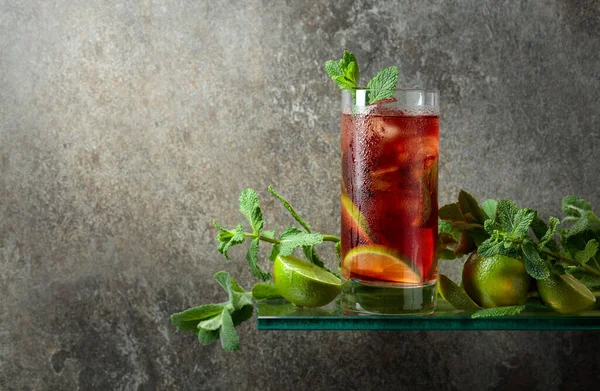 Cuba Libre Brown Rum Cola Mint Lime Iced Drink Misted — Stock Photo, Image