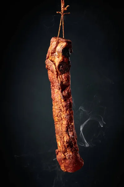 Homemade Smoked Pork Ribs Black Background — Stock Photo, Image
