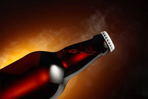 Close Unopened Beer Bottle Orange Backlight — Stock Photo, Image