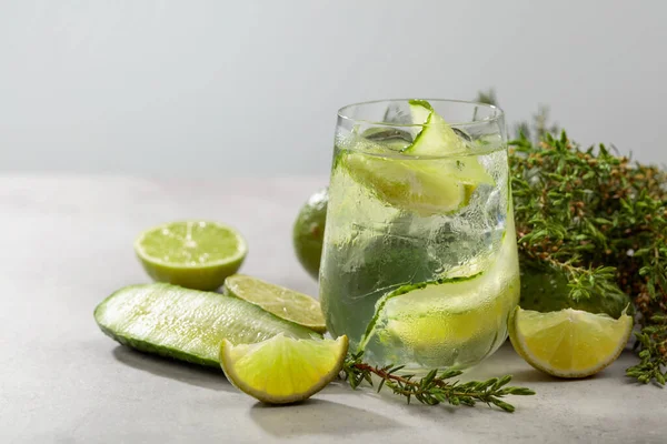 Cocktail Gin Tonic Med Lime Gurka Och Enbär Grenar Ett — Stockfoto