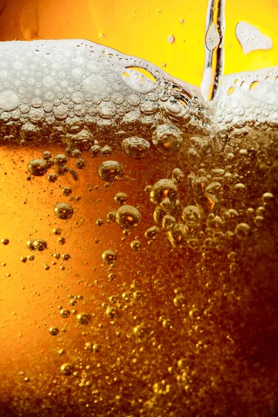 Glass Tasty Beer Foam Closeup Pouring Beer Bubble Froth Glass — Stock Photo, Image