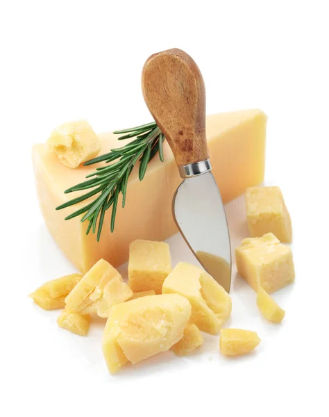 Parmesan Cheese Rosemary Isolated White Background — Stock fotografie