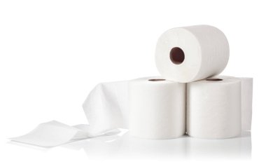 Rolls of paper towels are isolated on a white background.