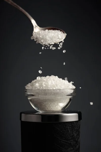 Sea Salt Poured Small Glass Bowl — Stock Photo, Image