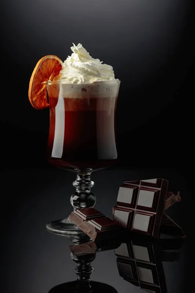 Chocolate Cocktail Whipped Cream Garnished Dried Orange Slice — Stock Photo, Image