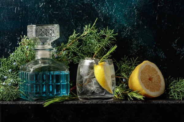 Cocktail Gin Tonic Med Citron Och Rosmarin Ett Fruset Glas — Stockfoto