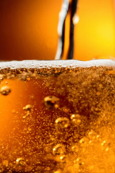Glass Tasty Beer Foam Closeup Pouring Beer Bubble Froth Glass — Stock Photo, Image