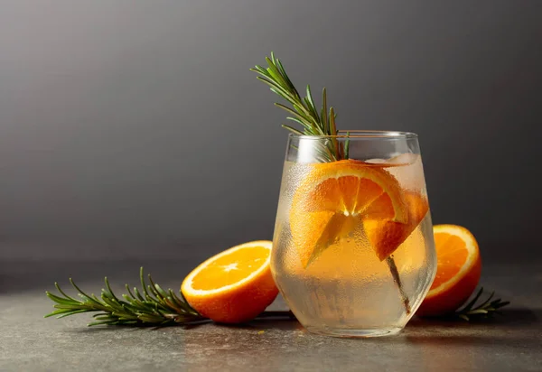 Cocktail Gin Tonic Ice Rosemary Orange Stone Table Copy Space — Stock Photo, Image