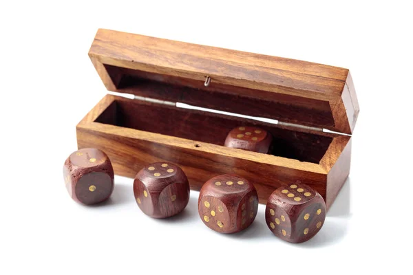 Old Wooden Dice Box Isolated White Background — Stockfoto