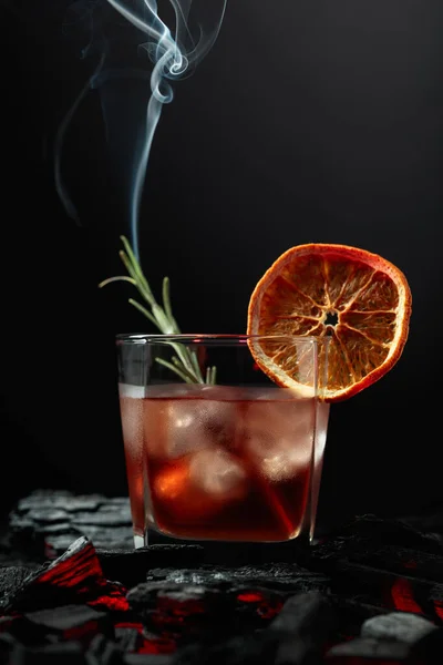 Old Fashioned Cocktail Ice Dried Orange Slice Rosemary Whiskey Rosemary — Stock Photo, Image