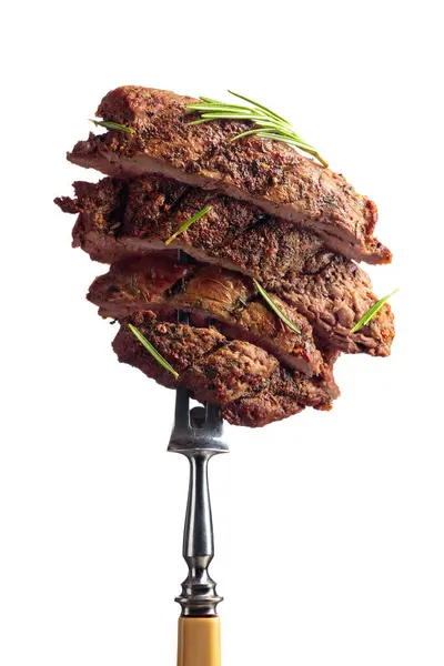 Grilovaný Hovězí Steak Rozmarýnem Izolovaný Bílém Pozadí — Stock fotografie