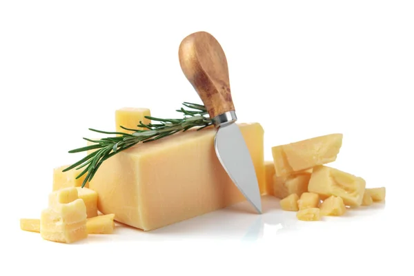 Parmesan Cheese Rosemary Isolated White Background — Stockfoto