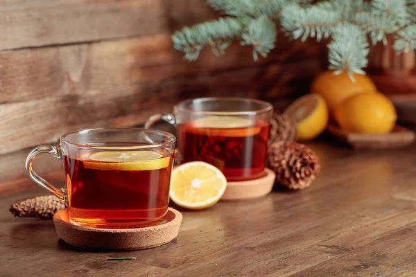 Чай Лимоном Старом Деревянном Столе — стоковое фото