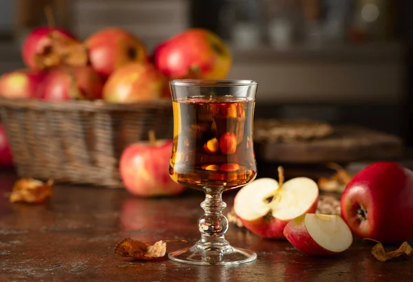 Apple Juice Apples Old Kitchen Table — Stock Photo, Image