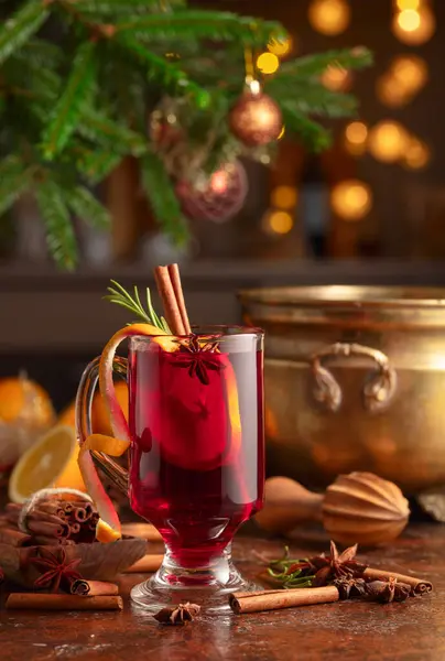 Mulled Wine Citrus Cinnamon Anise Rosemary Christmas Mulled Wine Spices — Stock Photo, Image