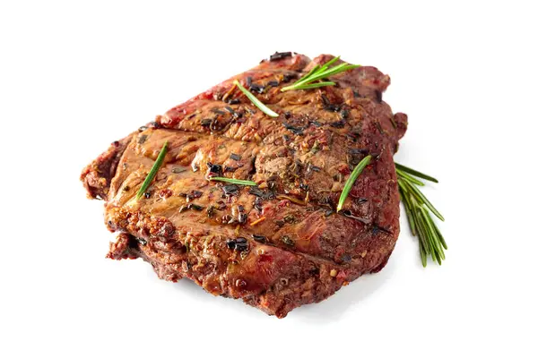 Grilled Ribeye Beef Steak Met Rozemarijn Geïsoleerd Een Witte Achtergrond — Stockfoto