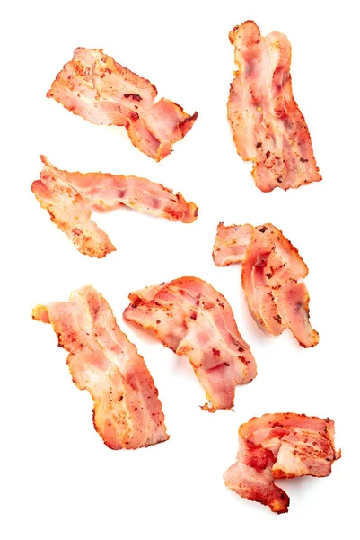 Fried Bacon Slices Isolated White Background — Stock Photo, Image