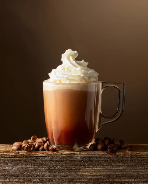 Coffee Chocolate Drink Whipped Cream Brown Background Copy Space — Stock Photo, Image