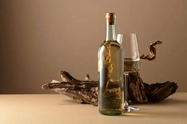 米色背景上的白葡萄酒和鼻涕 复制空间 — 图库照片
