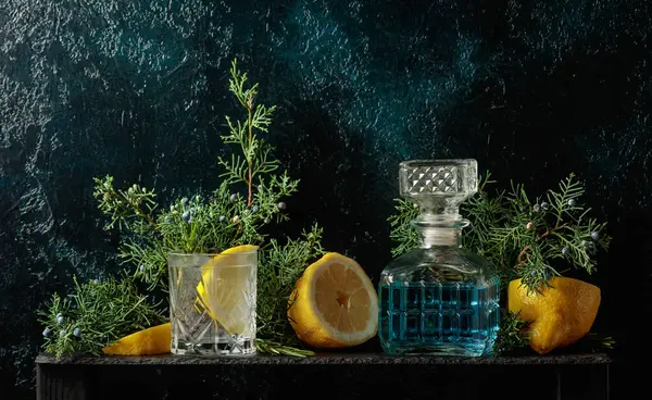 Cocktail Gin Tonic Med Citron Och Rosmarin Ett Fruset Glas — Stockfoto