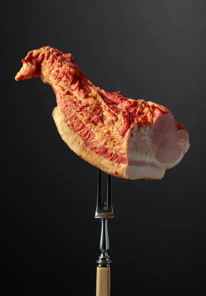 Pedaço Porco Defumado Garfo — Fotografia de Stock