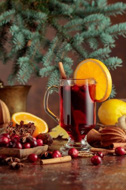 Baharat, zencefil, kızılcık ve narenciye ile sıcak Noel içeceği..