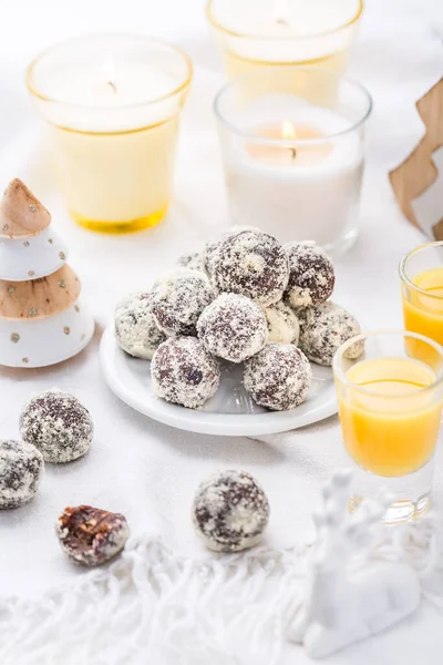 Energieballen Voor Kerstmis Gezonde Rauwe Veganistische Dessert Zalige Ballen Vegetarische — Stockfoto