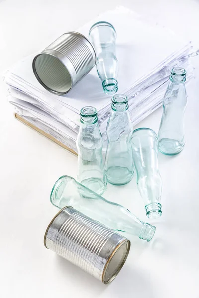 Recycling Ecology Concept Sorting Household Waste Glass Paper Metal Reducing — Stock fotografie