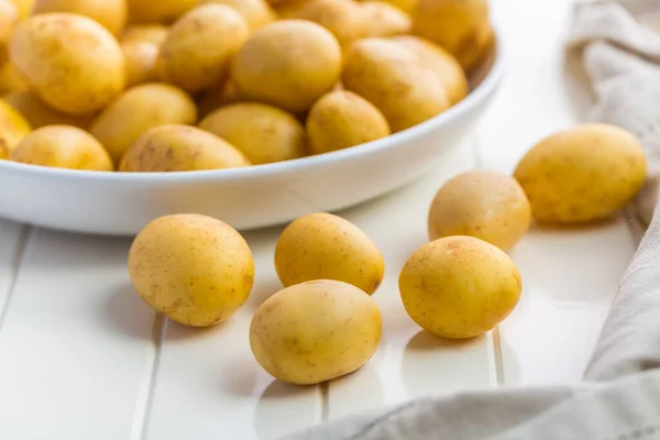 Raw Organic Golden Potatoes in Bowl, prepared for cooking