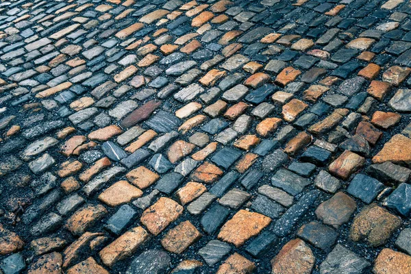 Dlažba Žulového Kamene Dlážděná Ulice Textura Zázemí Selektivní Zaměření — Stock fotografie